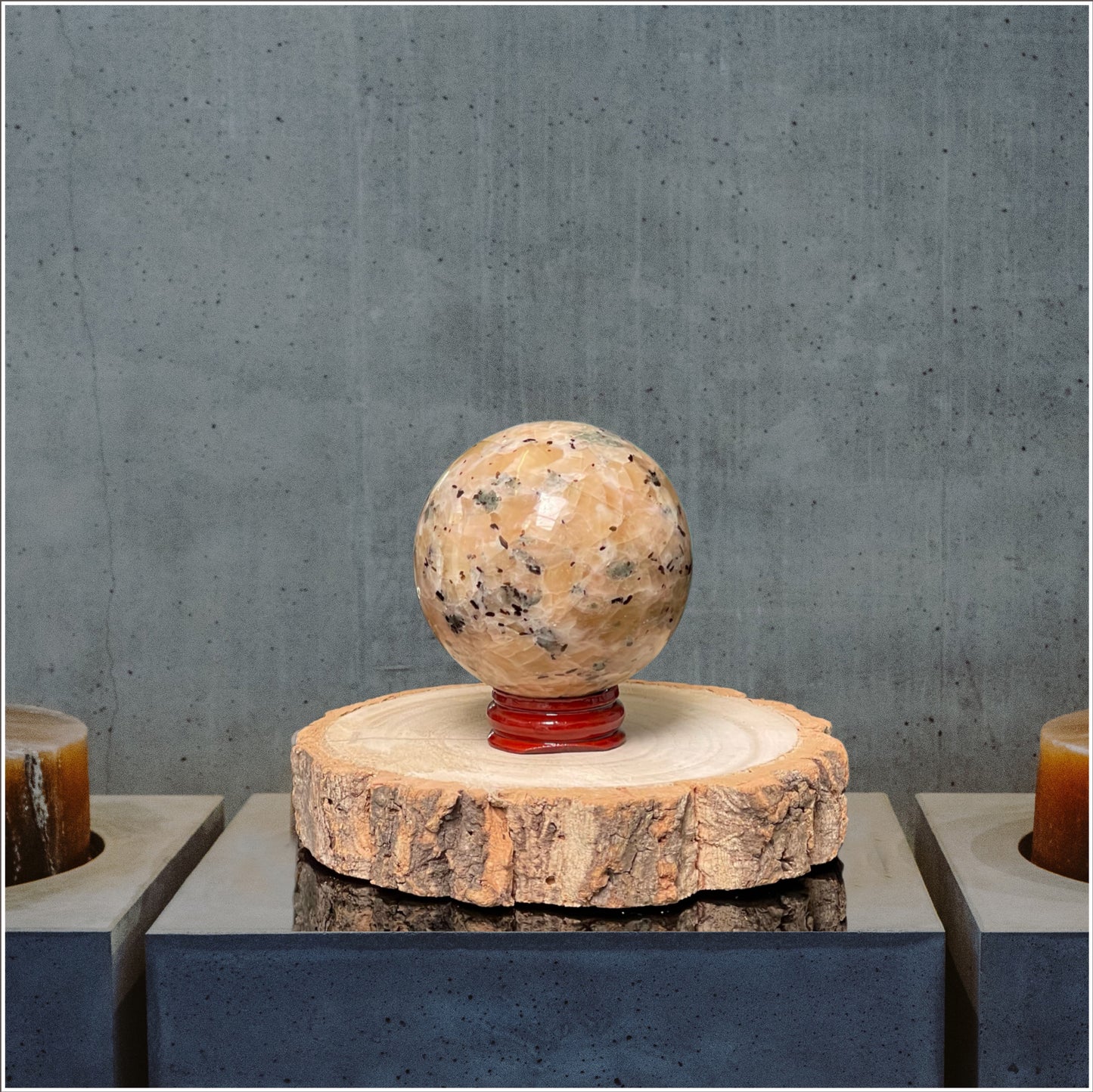 6cm Orange Calcite & Epidote Sphere