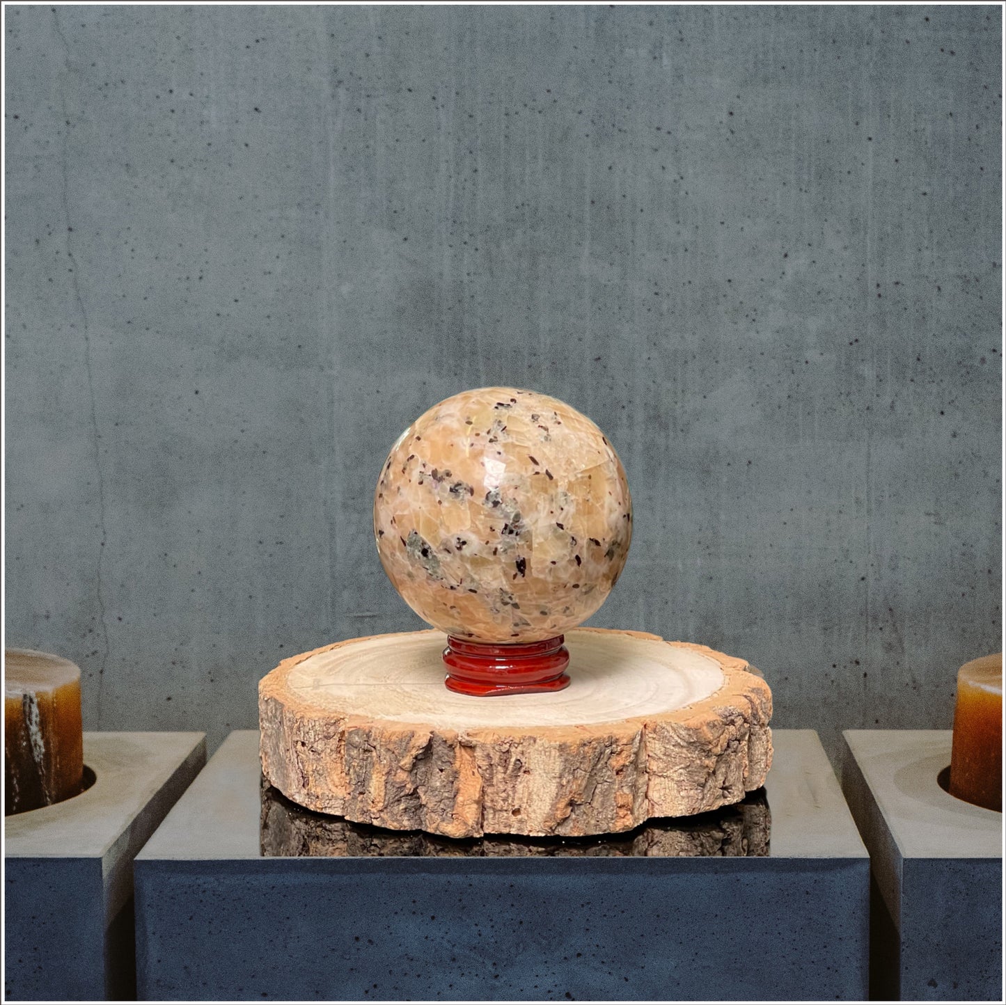 6cm Orange Calcite & Epidote Sphere
