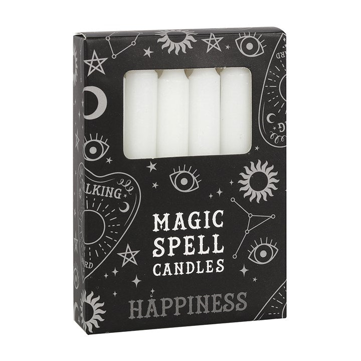 White ' Happiness' Spell Candles 12 Pack