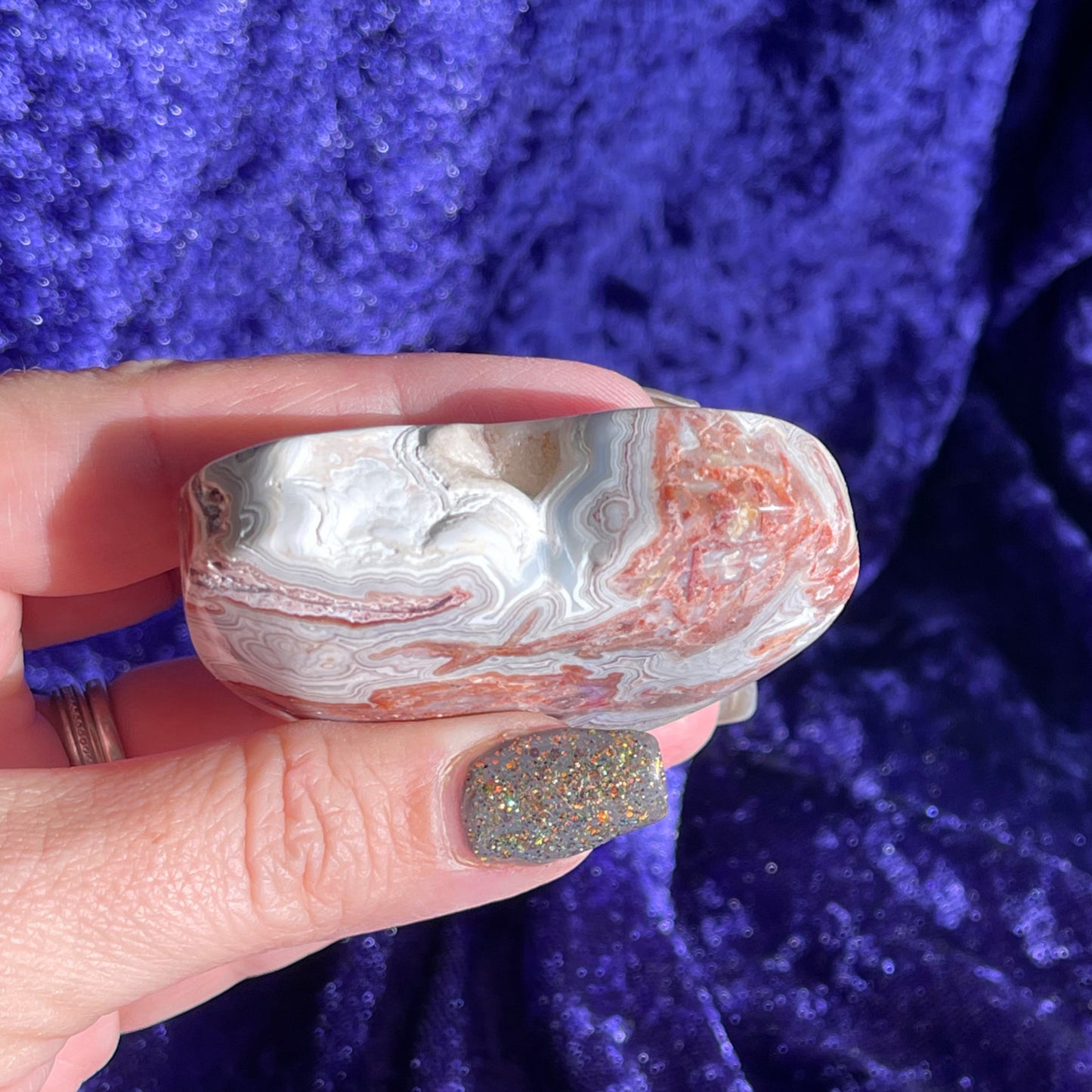 Crazy Lace Agate Heart With Druze 84g