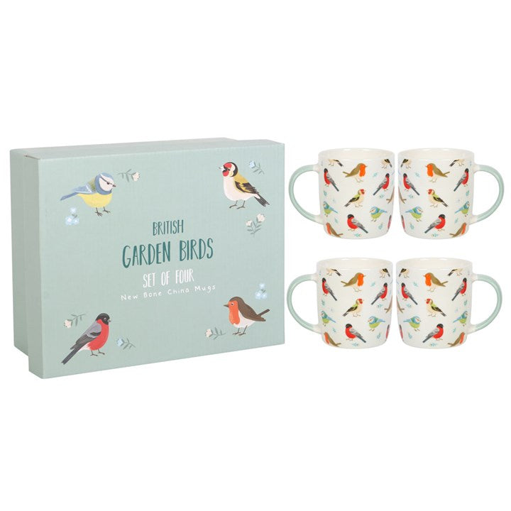 Set Of 4 Garden Bird Themed Mugs