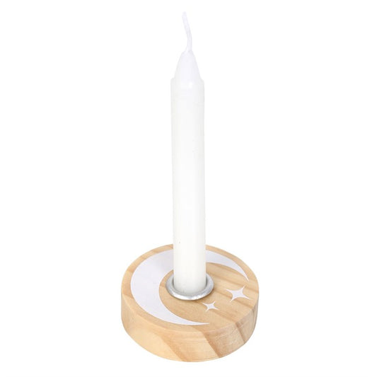 Natural Wooden Mystical Moon Spell Candle Holder