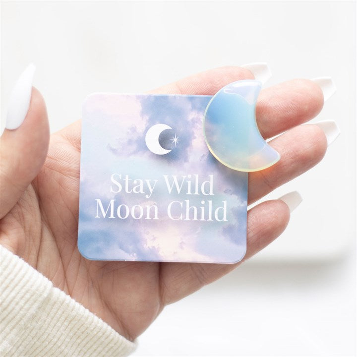 Moonstone Carved Moon with ' Stay Wild ' Sentiment Card