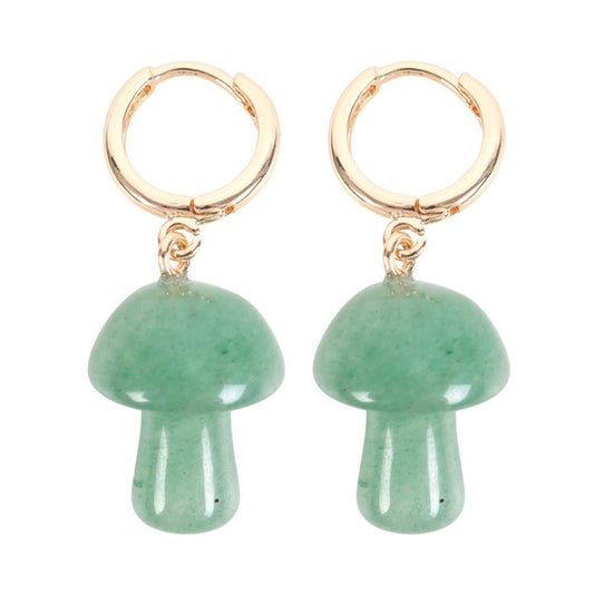 Green Aventurine Crystal Mushroom Earrings