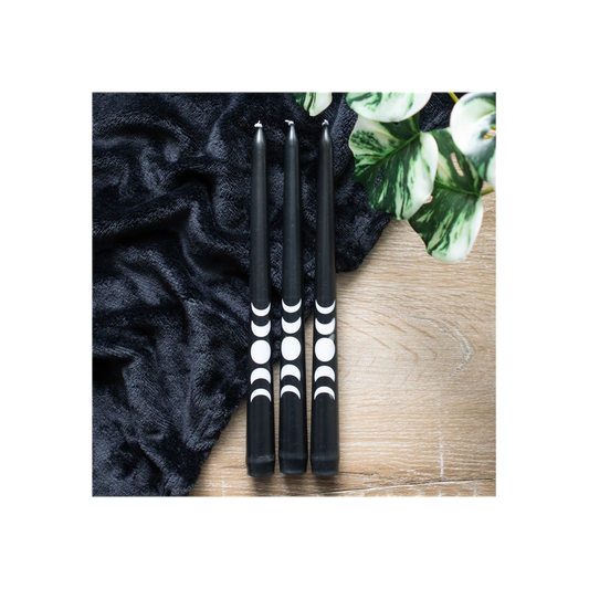 Set of 3 Black Magic Moon Phase Taper Candles