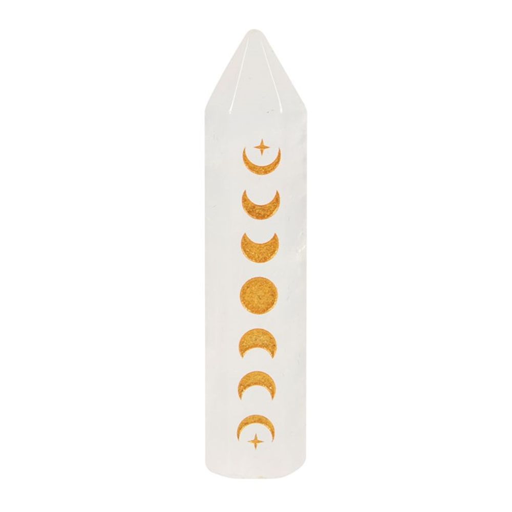 5cm Clear Quartz Moon Phase Crystal Point  with pouch