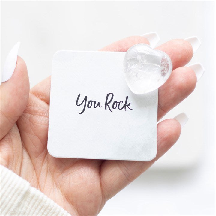 Clear Quartz Crystal Heart with 'You Rock' Sentiment Card